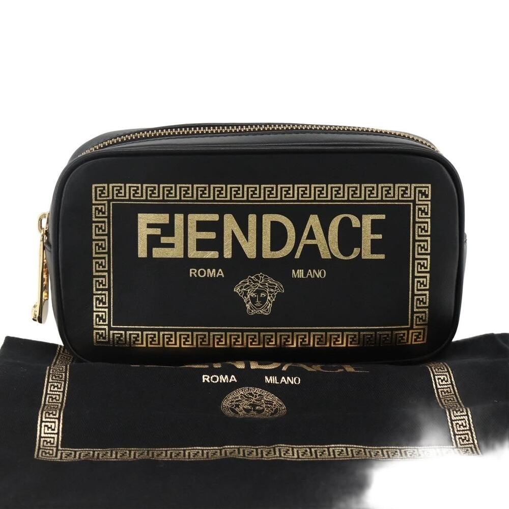 Fendi x Leather Versace Shoulder Bag Black